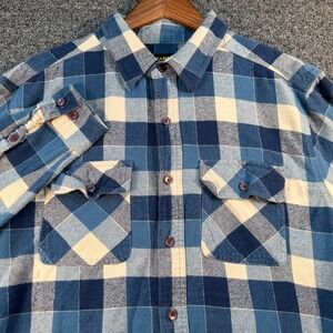 Stanley Mens XL Blue Plaid Flannel Shirt Long Sleeve Cotton Button Up Workwear